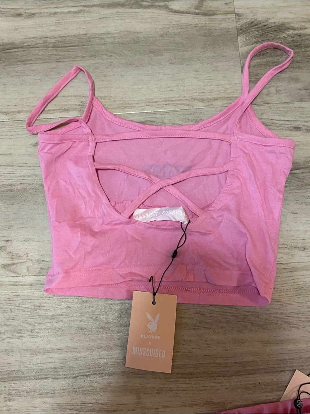 Missguided x PLAYBOY Pink Spaghetti-Strap Crop Top & High-Waist Bike Shorts set